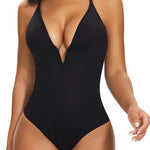 SHAPERIN Women's Deep V Neck Bodysuit Double Lined Plunge Tummy Control Shapewear Thong Body Suits Backless Cami Tank