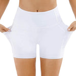 THE GYM PEOPLE High Waist Yoga Shorts for Women Tummy Control Fitness Athletic Workout Running Shorts with Deep Pockets (Medium, White)