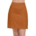 MANCYFIT Half Slips for Women Underskirt Short Mini Skirt with Floral Lace Waistband Dark Brown Large