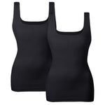 EUYZOU Women's 2PK Tummy Control Shapewear Tank Tops Seamless Square Neck Compression Tops Slimming Body Shaper Camisole-Black L