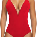 SHAPERIN Women's Deep V Neck Bodysuit Double Lined Plunge Tummy Control Shapewear Thong Body Suits Backless Cami Tank