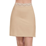 MANCYFIT Half Slips for Women Underskirt Short Mini Skirt with Floral Lace Waistband Light Brown Large