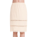 MANCYFIT Half Slips for Women Underskirt Dress Extender Lace Trim Knee Length Midi Skirt 14-25" Length Nude Small