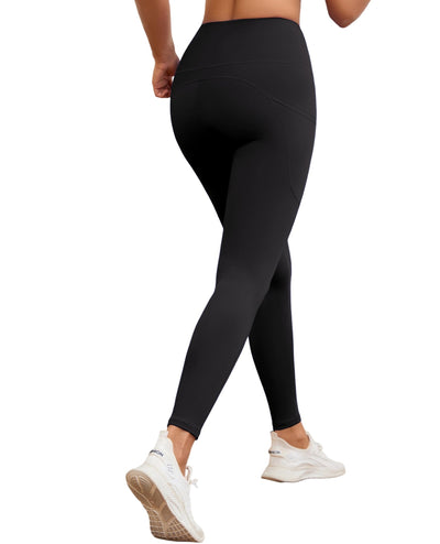 AegisChic Womens Compression Black Leggings with Pockets, Squat Proof Tummy Control Yoga Pants, High Waisted Workout Leggings