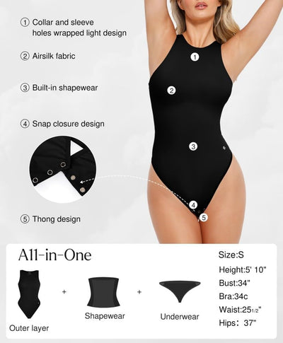 Popilush Bodysuits for Women Scoop Neck Body Suits Sleeveless Thong Halter Cotton Casual Tank Top for Summer