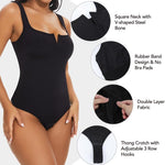 SHAPERIN Women's Notch V Square Neck Sleeveless Bodysuit Tank Tops Tummy Control Shapewear Thong Body Suits Double Lined