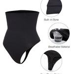 SHAPERIN Thong Shapewear for Women Tummy Control High Waisted Thong Panties Slimming Body Shaper Underwear Black M