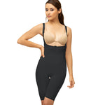 Isavela Body Suit Mid Thigh Length W/Suspender Plastic Surgery Compression Garment W/Zipper (BS03) (SM, Black)