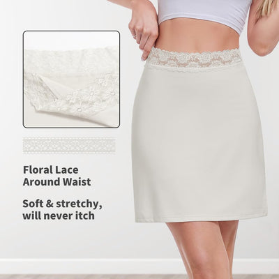 MANCYFIT Half Slips for Women Underskirt Short Mini Skirt with Floral Lace Waistband Medium Ivory