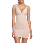 JOYSHAPER Full Slips for Under Dresses Women Full Body Shaping Control Slip V Neck Adjustable Spaghetti Straps Long Nightgown (Beige-upgraded, XX-Large)