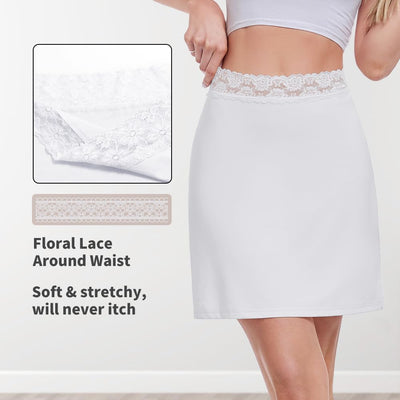MANCYFIT Half Slips for Women Underskirt Short Mini Skirt with Floral Lace Waistband White Large