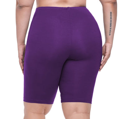 VOGUEMAX Women's Plus Size Short Leggings Stretchy Slip Shorts Mid Thigh Lightweight Pants Deep Purple