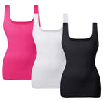 EUYZOU Women's 3PK Tummy Control Shapewear Tank Tops Seamless Square Neck Compression Tops Slimming Body Shaper Camisole - Black/White/Rose XXL