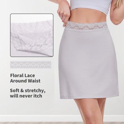 MANCYFIT Half Slips for Women Underskirt Short Mini Skirt with Floral Lace Waistband Gray Large