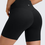 CRZ YOGA Butterluxe No Front Seam Biker Shorts 6" - High Waisted Lounge Pilates Workout Athletic Womens Buttery Soft Black Small