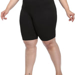 VOGUEMAX Women's Plus Size Short Leggings Stretchy Slip Shorts Mid Thigh Lightweight Pants Black