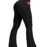 PRETISKY Womens Flared Yoga Pants with Pockets, High Waisted Flare Leggings Bell Bottom Bootcut Yoga Dress Pants Black