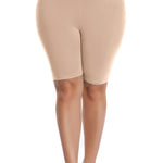 VOGUEMAX Women's Plus Size Short Leggings Stretchy Slip Shorts Mid Thigh Lightweight Pants Beige