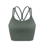HSIA Sports Bras for Women Strappy Criss Cross Back Medium Support Yoga Crop Top with Removable Padded Cup Army Green