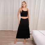MANCYFIT Half Slip for Women Under Dresses Full Length Long Under Skirt with Lace 36" Black Large