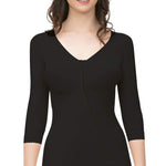 Isavela High Back Body Suit Off Center Front Hook and Eye Closure Panty Length With Sleeves (BB11) (XL, Black)