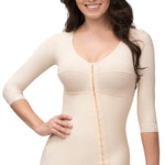 Isavela High Back Body Suit Off Center Front Hook and Eye Closure Panty Length With Sleeves (BB11) (XL, Black)