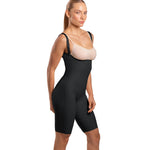 Isavela 2nd Stage Body Suit Mid Thigh Length W/Suspender Closed Buttocks Enhancing Compression Girdle (BE08) (XL, Black)
