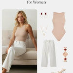Popilush Body Suits for Women - Sleeveless Crew Neck Tank Top - Tummy Control Shapewear Bodysuit - Going Out Tops
