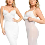 Popilush Lace Midi Dress Shapewear Dresses for Women V-Neck Slip Adjustable Straps Bodycon Slip with Underwire