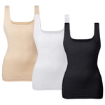EUYZOU Women's 3PK Tummy Control Shapewear Tank Tops Seamless Square Neck Compression Tops Slimming Body Shaper Camisole-Black/White/Nude XL