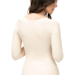 Isavela High Back Body Suit Off Center Front Hook and Eye Closure Panty Length With Sleeves (BB11) (XL, Black)