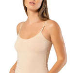 VAVONNE Spaghetti Strap Camisole Tank Tops for Women, Basic Slim-Fit Cotton Cami Undershirts (Nude, Large)