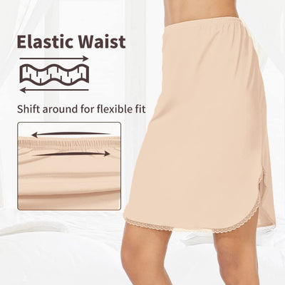 MANCYFIT Half Slips for Women Underskirt Short Mini Skirt with Floral Lace Trim Nude Medium