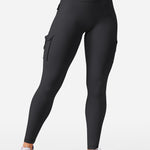 YEOREO CoreFlex Workout Cargo Leggings with Pockets for Women Hidden Scrunch Butt Lifting Leggings Gym Yoga Pants Black M