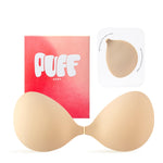 PUFF BODY Sticky Bra for Women, Adhesive Bra Push Up for Backless Dress, Strapless Invisible Silicone Bra Cups, Cleavage Lift Nipple Covers (A Cup, Beige)