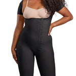 Isavela 1st Stage Open Mammary Mid Thigh Off Center Front Zipper Body Suit Plastic Surgery Compression Garment (BS09) (3XL, Black)