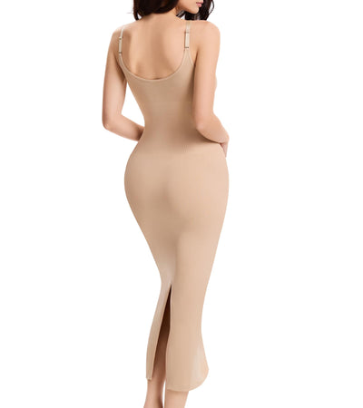 ciksob Shapewear Slips For Under Dress Deep V Neck Tummy Control Long Full Slip Dresses for Women Seamless Body Shaper with Adjustable Strap Beige M