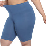 VOGUEMAX Women's Plus Size Short Leggings Stretchy Slip Shorts Mid Thigh Lightweight Pants Gray Blue