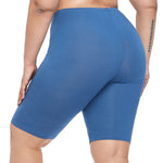 VOGUEMAX Women's Plus Size Short Leggings Stretchy Slip Shorts Mid Thigh Lightweight Pants Gray Blue