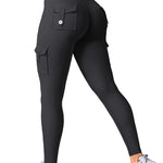YEOREO CoreFlex Workout Cargo Leggings with Pockets for Women Hidden Scrunch Butt Lifting Leggings Gym Yoga Pants Black M