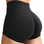 YEOREO Women's Biker Shorts 2.5" No Front Seam Elysina High Waist Hidden Scrunch Workout Gym Yoga Running Shorts Black XS