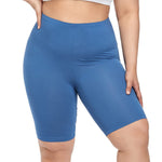 VOGUEMAX Women's Plus Size Short Leggings Stretchy Slip Shorts Mid Thigh Lightweight Pants Gray Blue