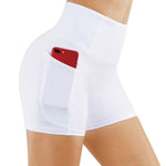 THE GYM PEOPLE High Waist Yoga Shorts for Women Tummy Control Fitness Athletic Workout Running Shorts with Deep Pockets (Medium, White)