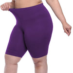 VOGUEMAX Women's Plus Size Short Leggings Stretchy Slip Shorts Mid Thigh Lightweight Pants Deep Purple