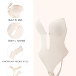 Slimers Women Shapewear Backless Body Bra Shaper Womens Plus Size Plunge Invishaper Low Back Thong Bodysuits Open Crotch Daily Use((Beige L)