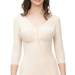 Isavela High Back Body Suit Off Center Front Hook and Eye Closure Panty Length With Sleeves (BB11) (XL, Black)
