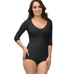 Isavela High Back Body Suit Off Center Front Hook and Eye Closure Panty Length With Sleeves (BB11) (3XL, Black)