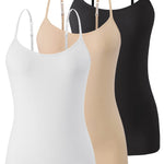 Air Curvey 3 Pack Camisole Tops for Women Built in Bra Adjustable Spaghetti Strap Soft Cotton Undershirt Tanks Seamless Layering Tops Black Nude White M