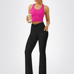 FOHOFO Yoga Pants Women, Flare Leggings for Women with Pockets Crossover High Waisted Bootcut Yoga Pants Black