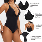 SHAPERIN Women's Deep V Neck Bodysuit Double Lined Plunge Tummy Control Shapewear Thong Body Suits Backless Cami Tank